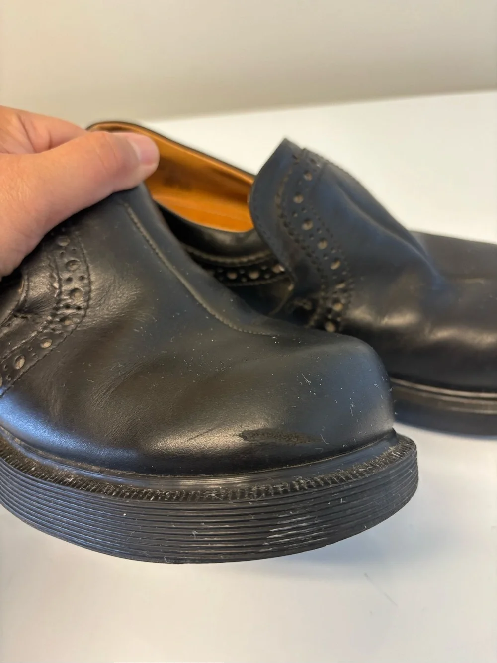 Vintage Dr. Martens Leather Slip On Brogued Chunky Heeled Shoes Women’s Size 5